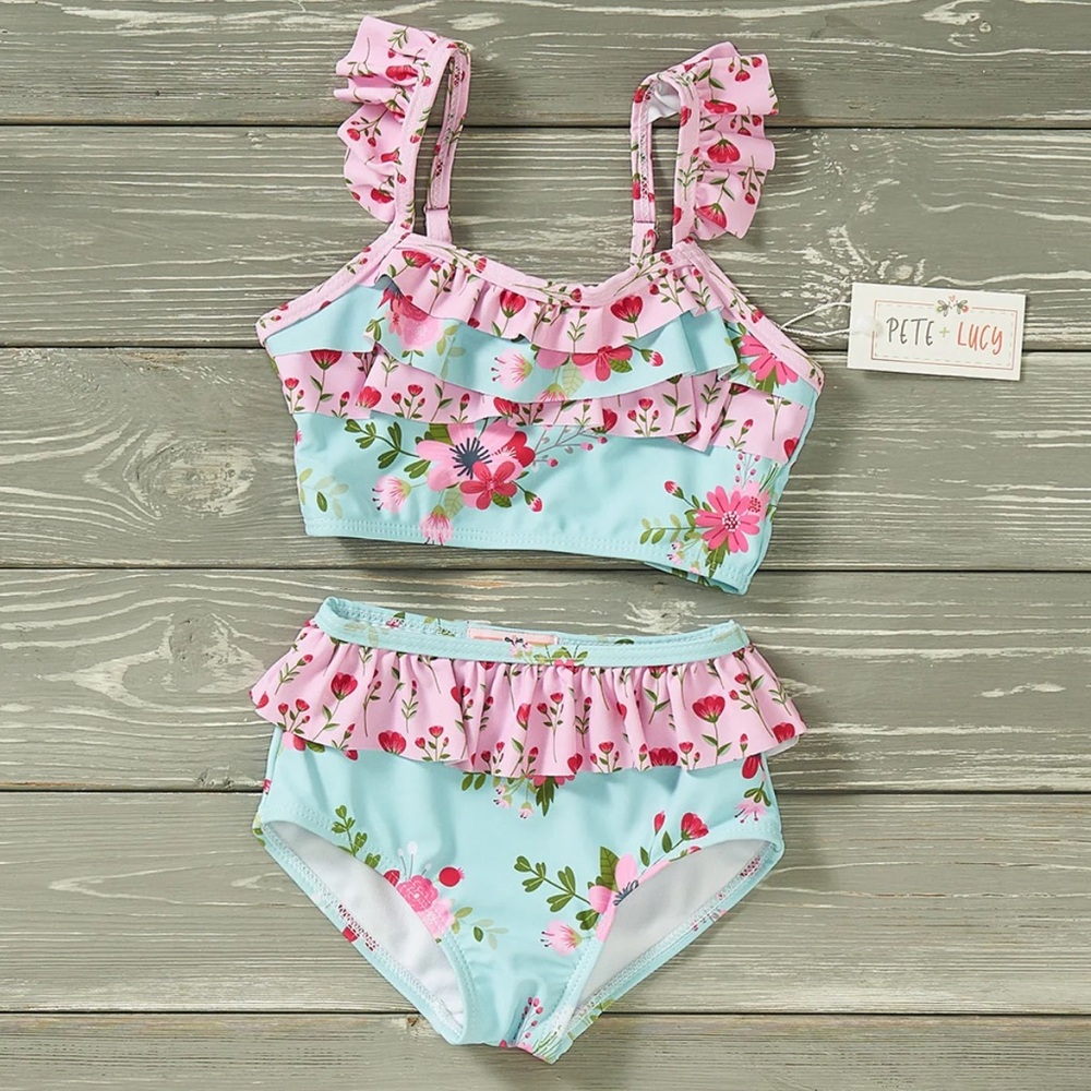 NWT Pete + Lucy Vintage Floral 2 piece Swimsuit